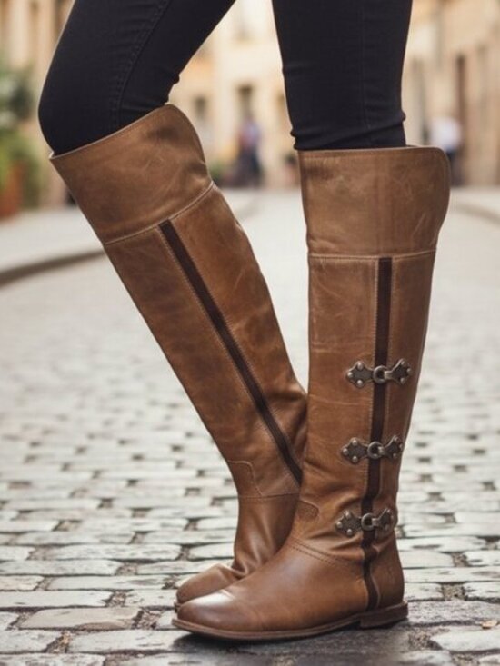 Frye Shoes - FRYE VINTAGE Chestnut Leather Tall Riding Boots 6.5 Harness Buckle OTK Moto